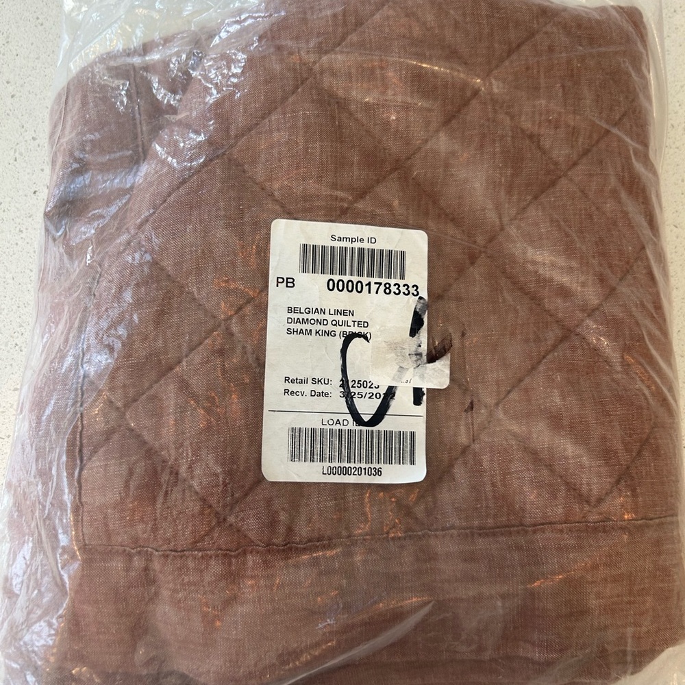 Pottery Barn Belgian Flax Linen Diamond Quilted KING Pillow Sham Brick